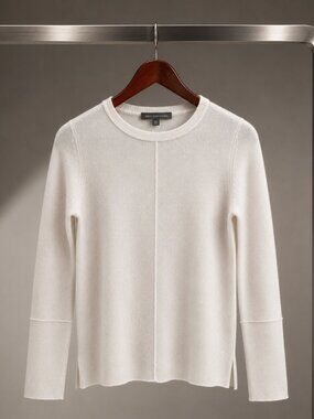 360 Cashmere 100% Cashmere Crewneck Sweater Ivory Exposed Seam Rolled Hem XS